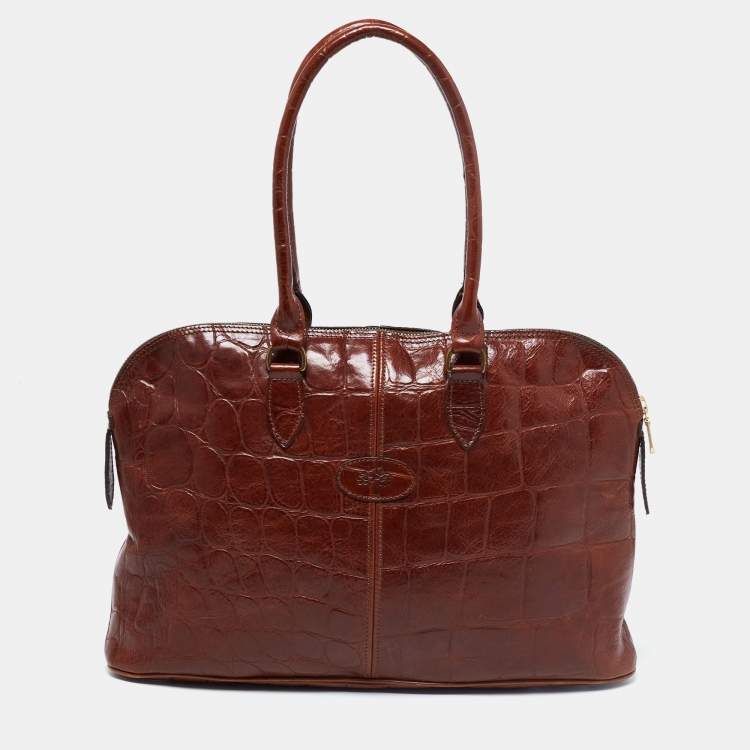 Vintage Mulberry Brown Croc Embossed Leather Speedy Style 