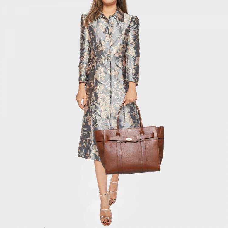 Pre Owned Mulberry Brown Grained Leather Zipped Bayswater Tote