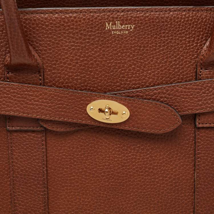 Pre Owned Mulberry Brown Grained Leather Zipped Bayswater Tote