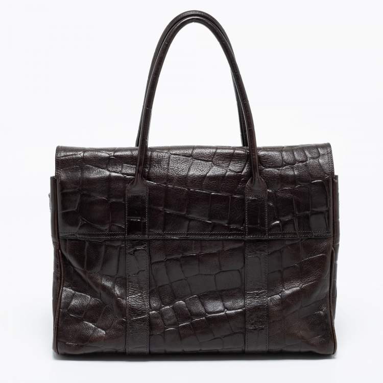 Pre Owned Mulberry Brown Croc Embossed Leather Bayswater Satchel