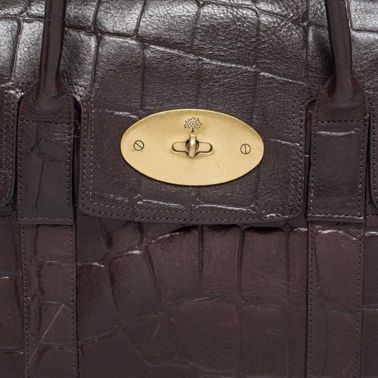 Pre Owned Mulberry Brown Croc Embossed Leather Bayswater Satchel
