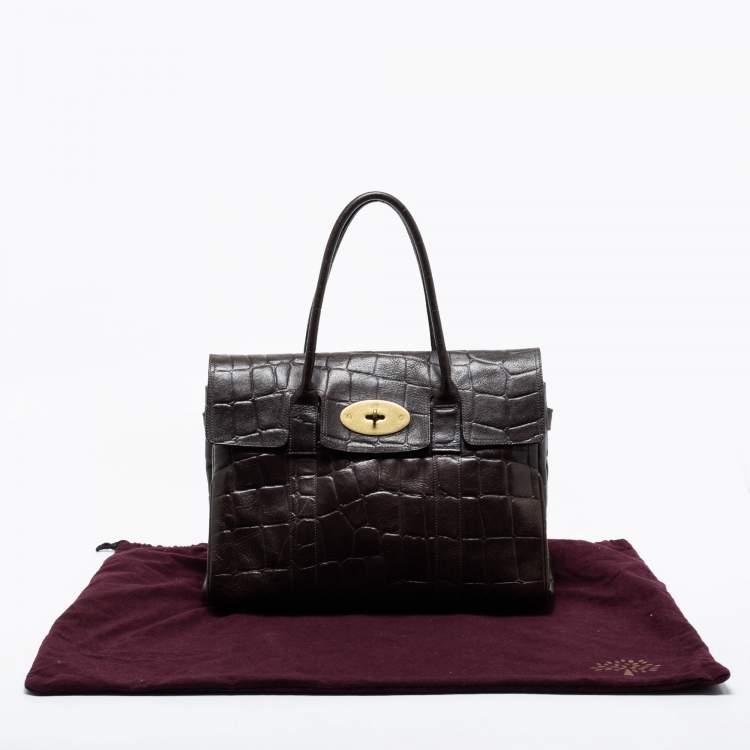 Pre Owned Mulberry Brown Croc Embossed Leather Bayswater Satchel