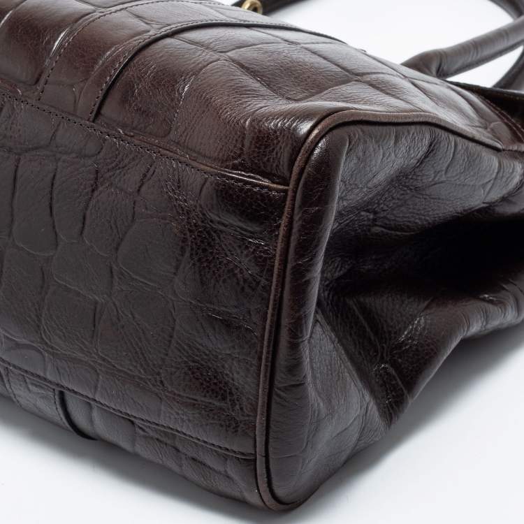 Pre Owned Mulberry Brown Croc Embossed Leather Bayswater Satchel