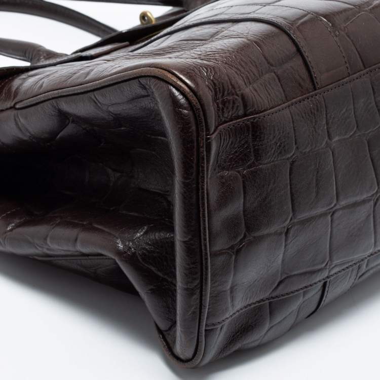 Pre Owned Mulberry Brown Croc Embossed Leather Bayswater Satchel