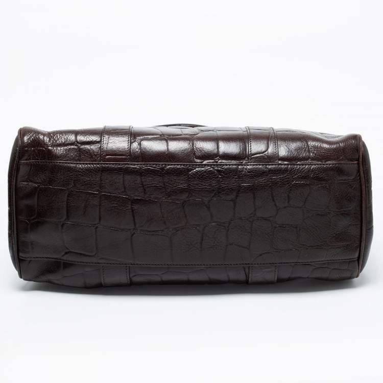Pre Owned Mulberry Brown Croc Embossed Leather Bayswater Satchel