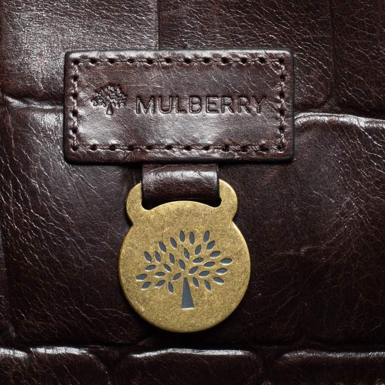 Pre Owned Mulberry Brown Croc Embossed Leather Bayswater Satchel