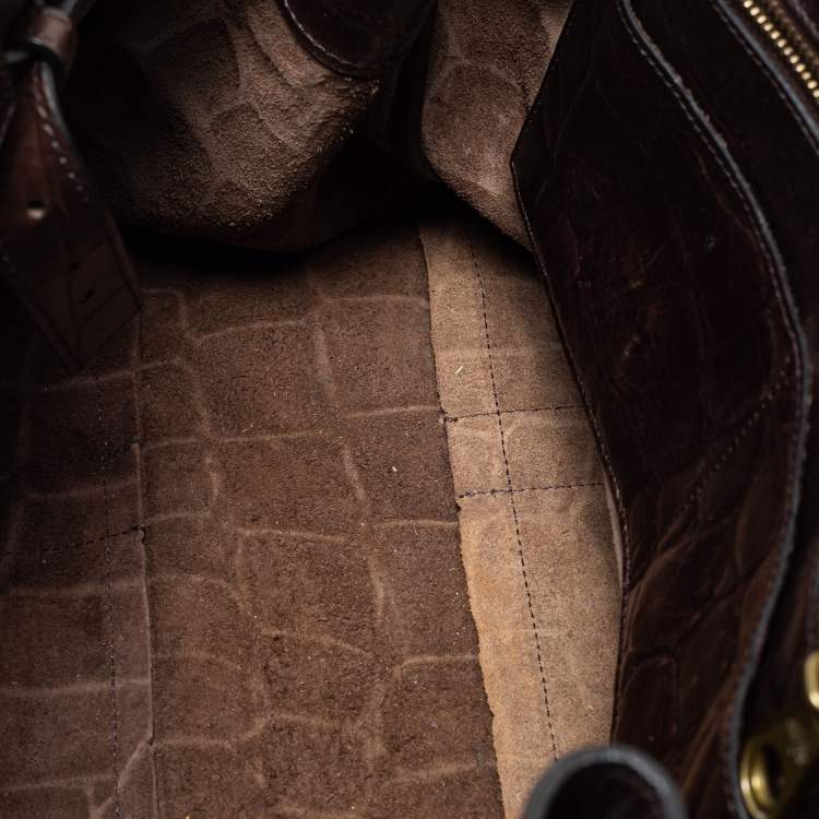 Pre Owned Mulberry Brown Croc Embossed Leather Bayswater Satchel