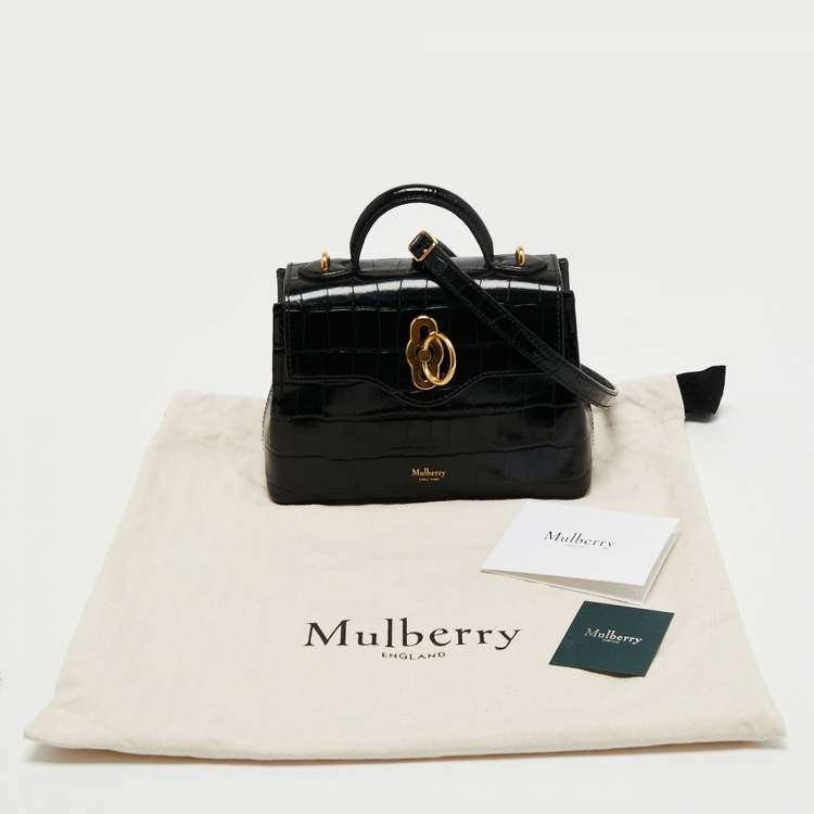 Pre Owned Mulberry Black Croc Embossed Leather Micro Seaton Top Handle Bag