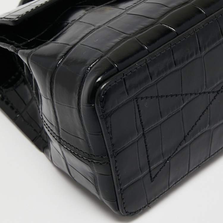 Pre Owned Mulberry Black Croc Embossed Leather Micro Seaton Top Handle Bag