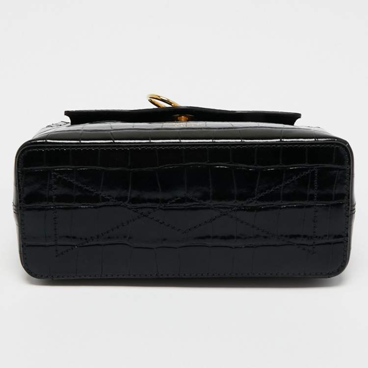 Pre Owned Mulberry Black Croc Embossed Leather Micro Seaton Top Handle Bag