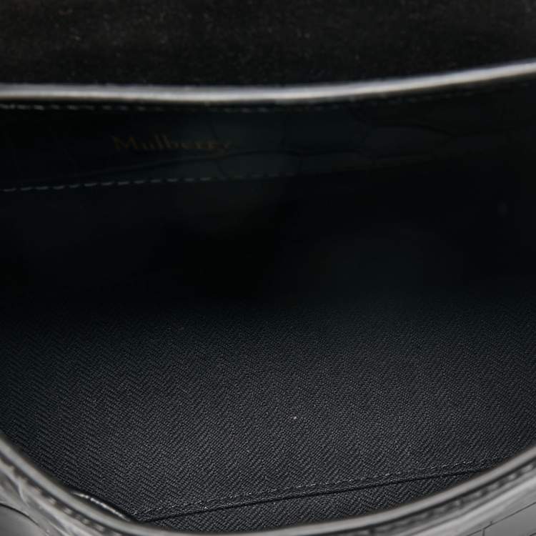 Pre Owned Mulberry Black Croc Embossed Leather Micro Seaton Top Handle Bag