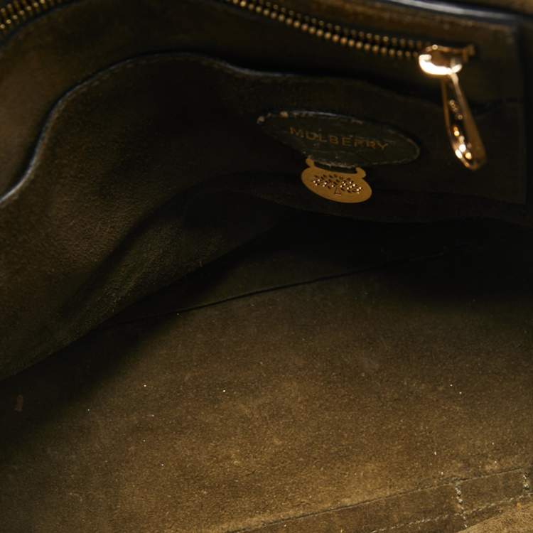 Pre Owned Mulberry Olive Green Croc Embossed Leather Bayswater Satchel
