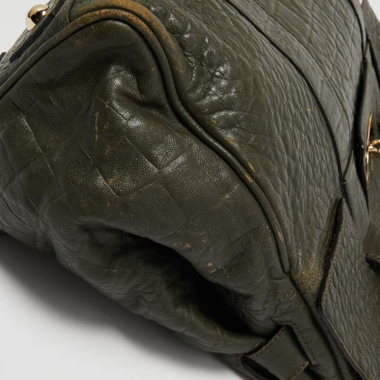 Pre Owned Mulberry Olive Green Croc Embossed Leather Bayswater Satchel