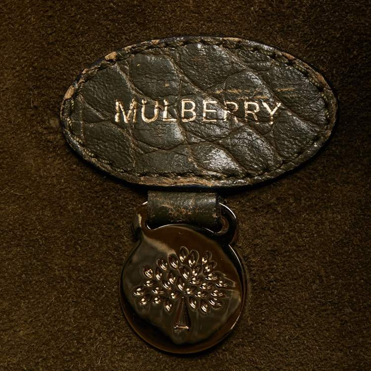 Pre Owned Mulberry Olive Green Croc Embossed Leather Bayswater Satchel