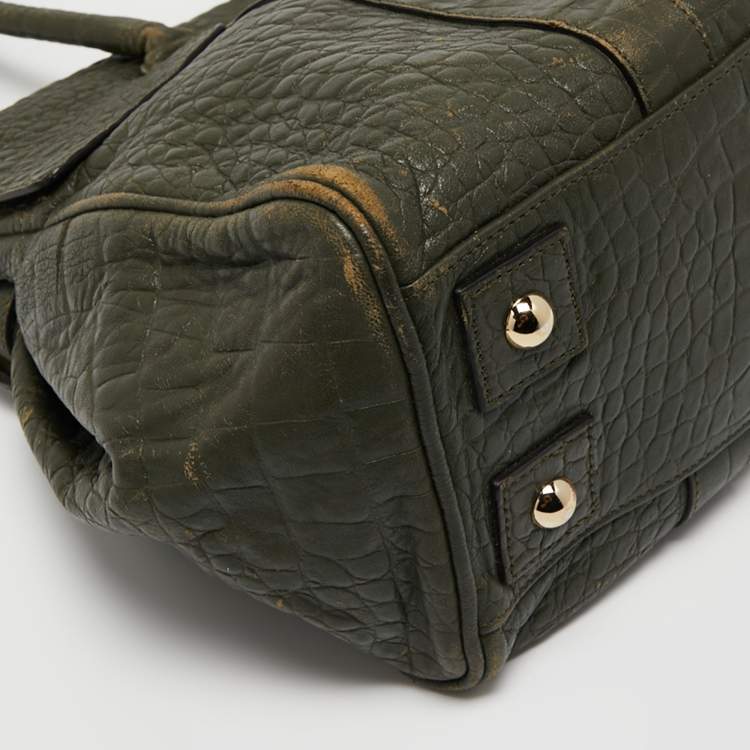 Pre Owned Mulberry Olive Green Croc Embossed Leather Bayswater Satchel
