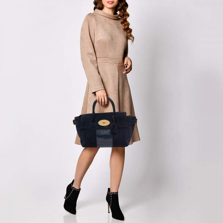 Pre Owned Mulberry Navy Blue Suede and Leather Bayswater Satchel