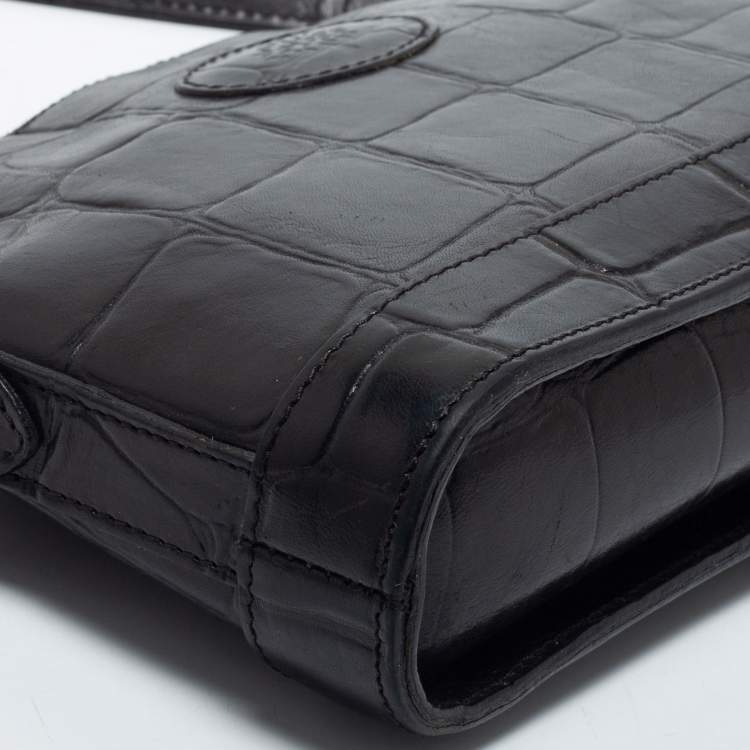 Pre Owned Mulberry Black Croc Embossed Leather Dome Crossbody Bag