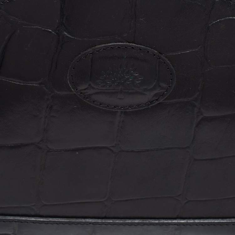 Pre Owned Mulberry Black Croc Embossed Leather Dome Crossbody Bag