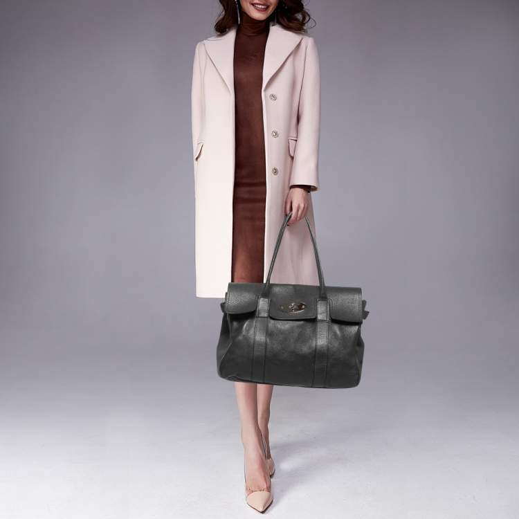 Pre Owned Mulberry Dark Grey Leather Bayswater Satchel