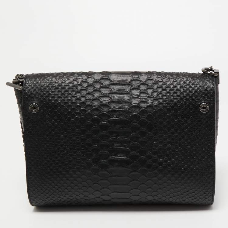 Pre Owned Mulberry Black Python Embossed Leather Delphine Chain Shoulder Bag
