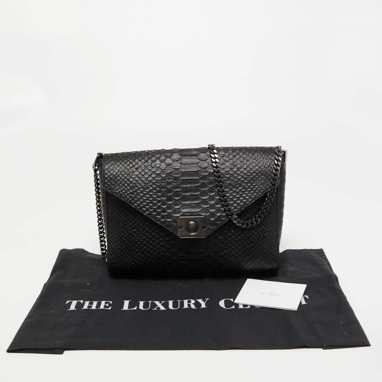 Pre Owned Mulberry Black Python Embossed Leather Delphine Chain Shoulder Bag