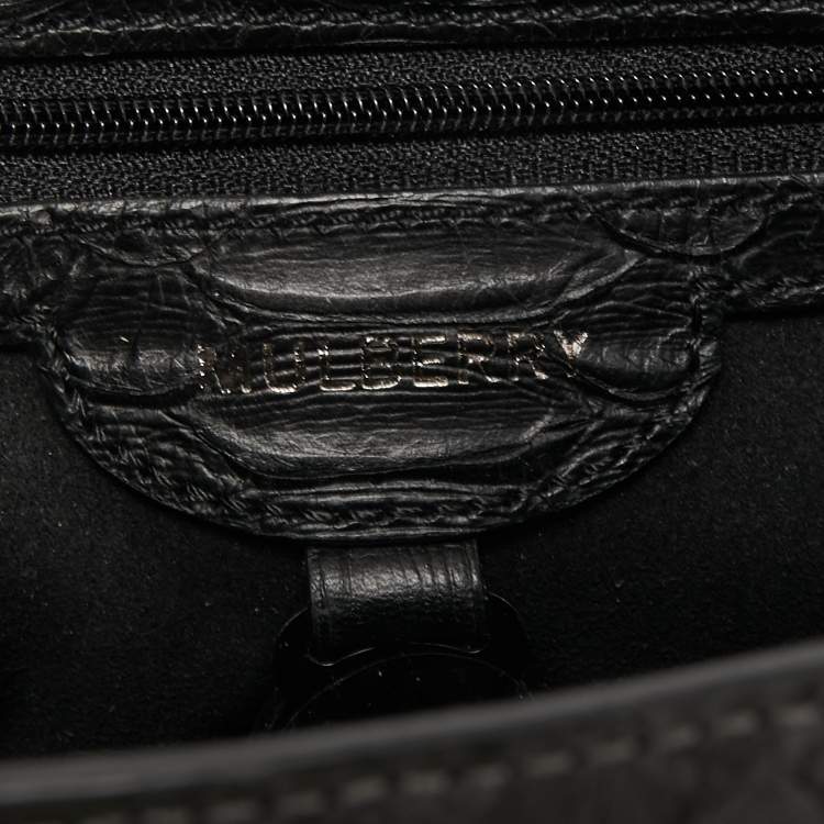 Pre Owned Mulberry Black Python Embossed Leather Delphine Chain Shoulder Bag
