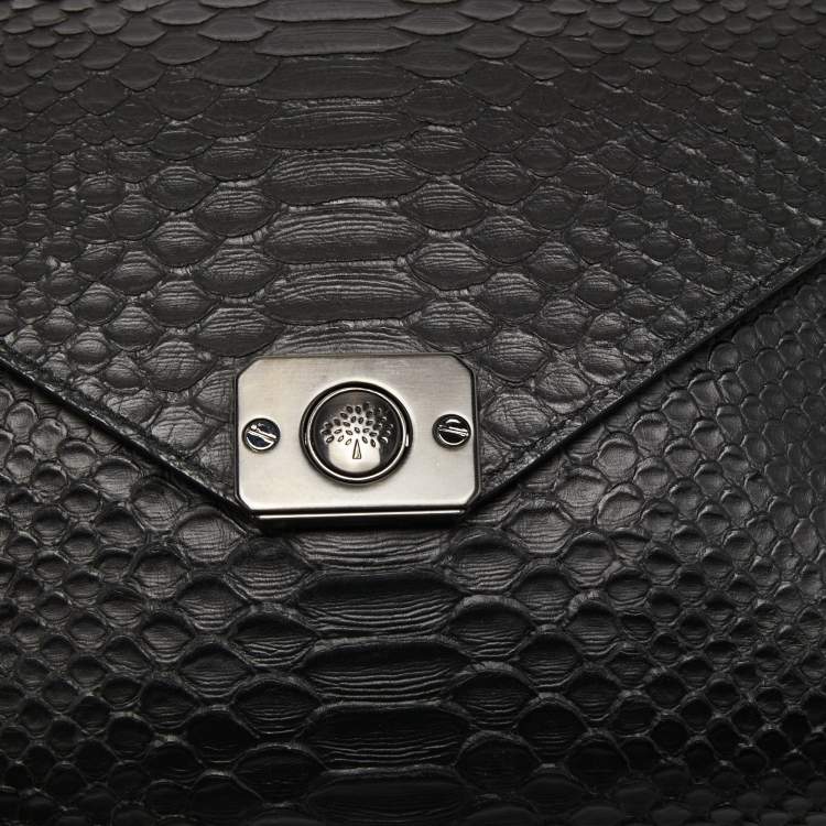 Pre Owned Mulberry Black Python Embossed Leather Delphine Chain Shoulder Bag