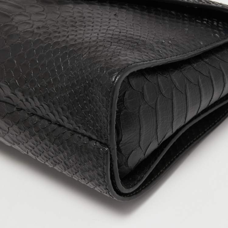 Pre Owned Mulberry Black Python Embossed Leather Delphine Chain Shoulder Bag