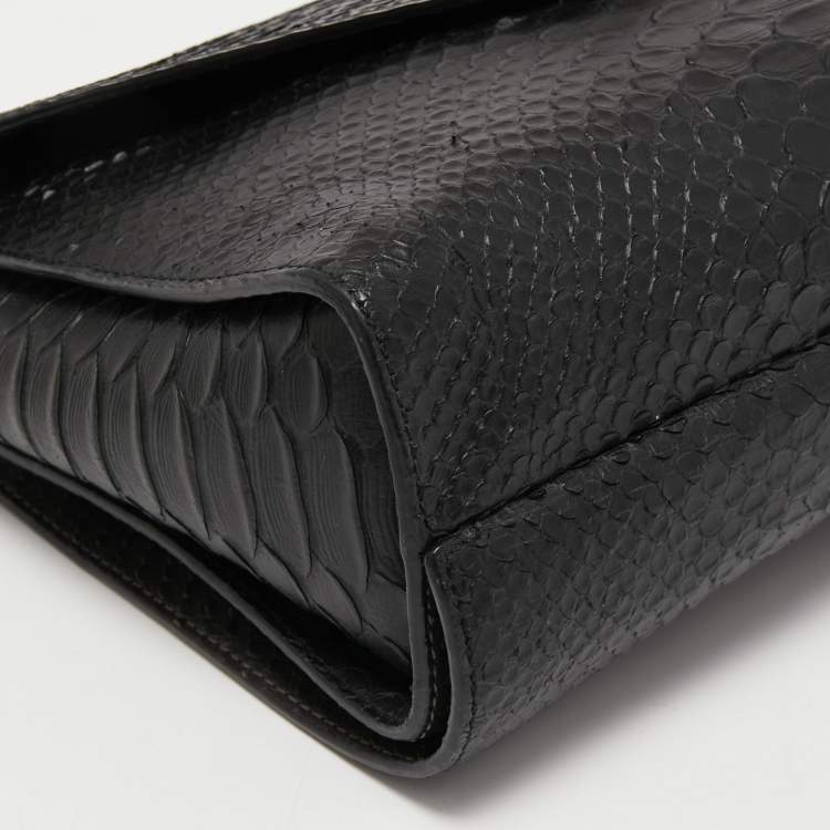 Pre Owned Mulberry Black Python Embossed Leather Delphine Chain Shoulder Bag