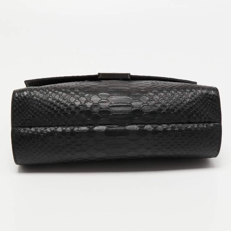 Pre Owned Mulberry Black Python Embossed Leather Delphine Chain Shoulder Bag
