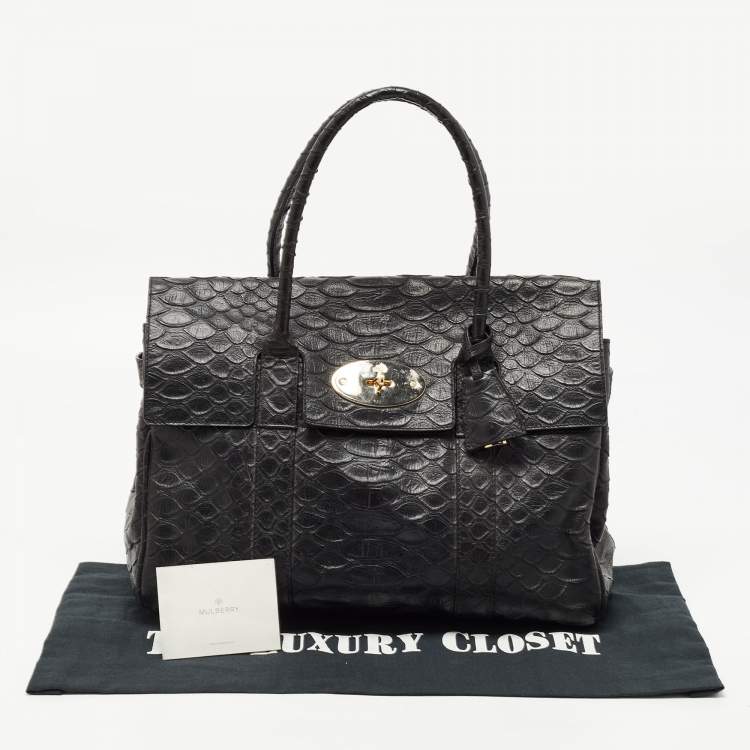 Pre Owned Mulberry Black Python Embossed Leather Bayswater Satchel