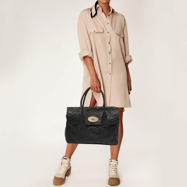 Pre Owned Mulberry Black Python Embossed Leather Bayswater Satchel