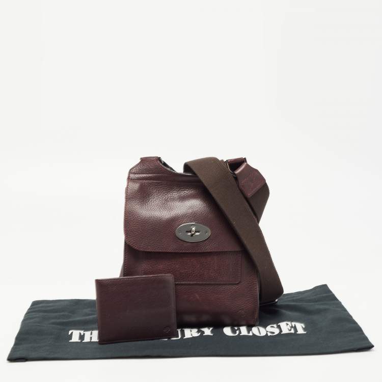 Pre Owned Mulberry Burgundy Leather Antony Messenger Bag