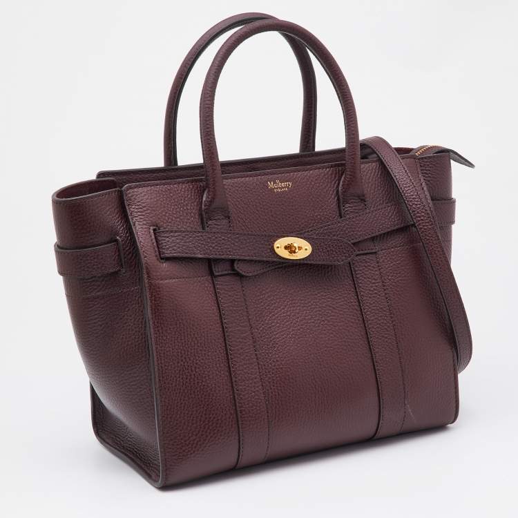 Pre Owned Mulberry Oxbood Grained Leather Small Zipped Bayswater Tote