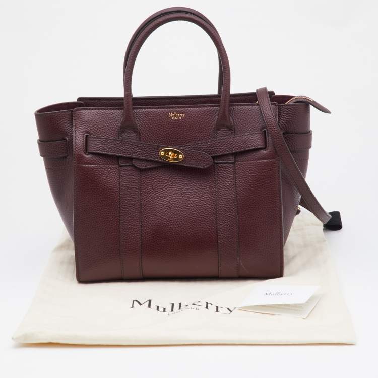 Pre Owned Mulberry Oxbood Grained Leather Small Zipped Bayswater Tote
