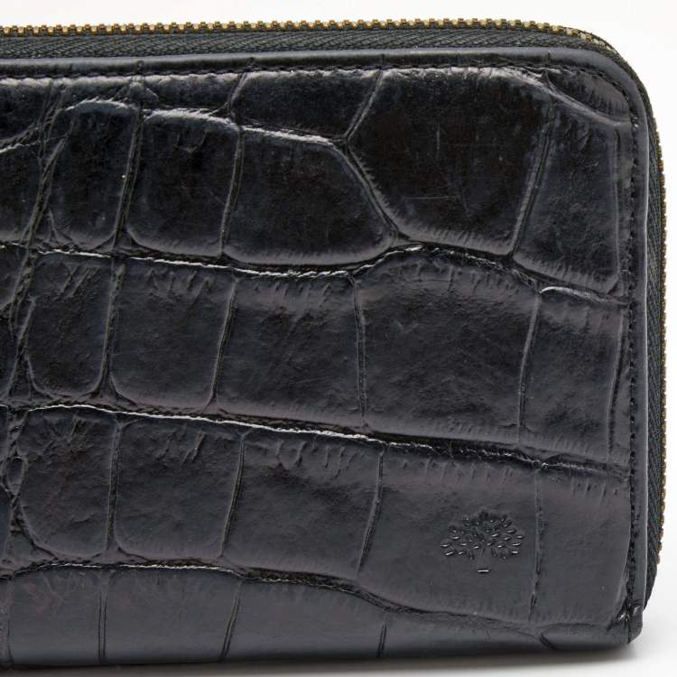 Pre Owned Mulberry Black Croc Embossed Zip Around Continental Wallet