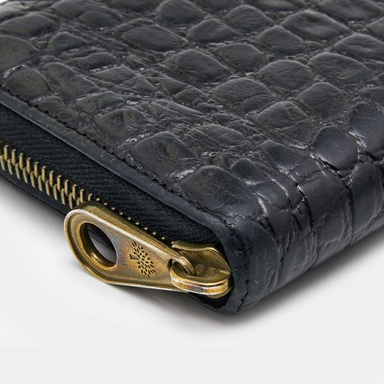 Pre Owned Mulberry Black Croc Embossed Zip Around Continental Wallet
