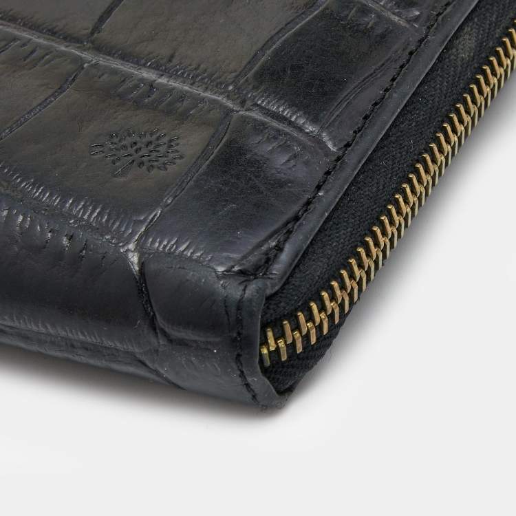 Pre Owned Mulberry Black Croc Embossed Zip Around Continental Wallet