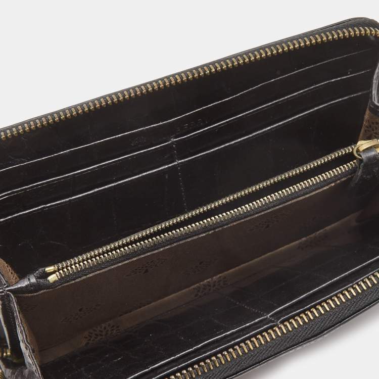 Pre Owned Mulberry Black Croc Embossed Zip Around Continental Wallet
