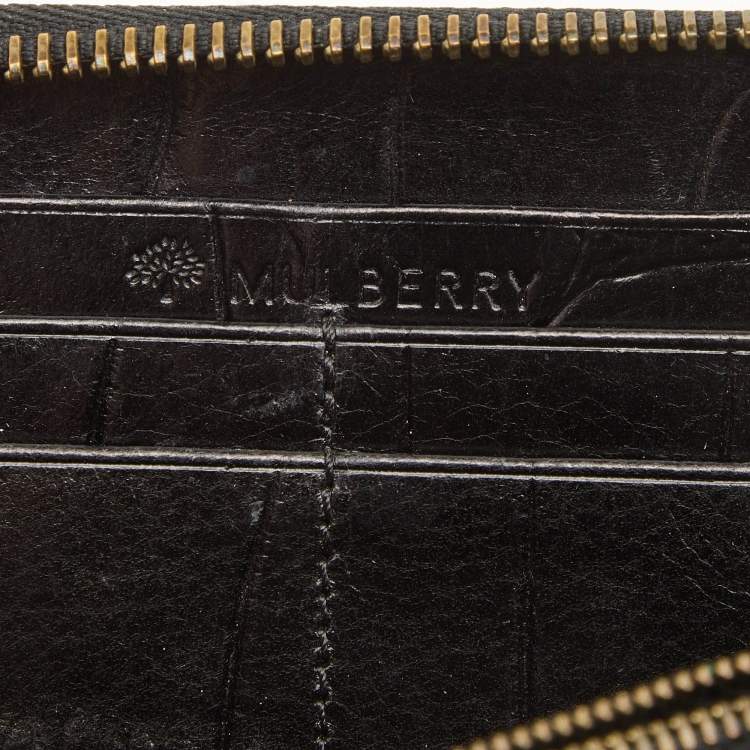 Pre Owned Mulberry Black Croc Embossed Zip Around Continental Wallet