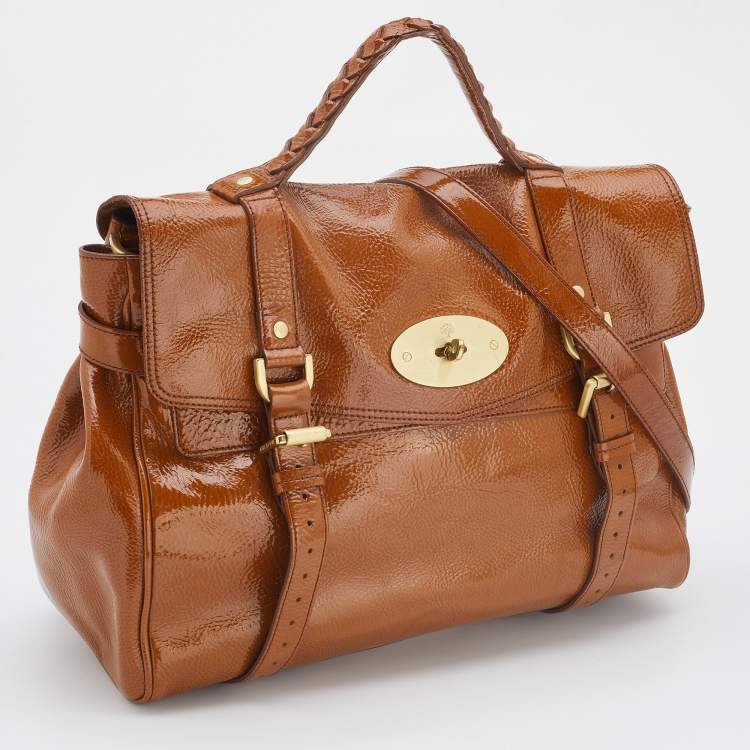 Pre Owned Mulberry Tan Patent Leather Oversized Alexa Satchel