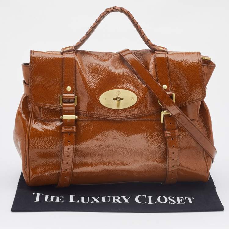 Pre Owned Mulberry Tan Patent Leather Oversized Alexa Satchel