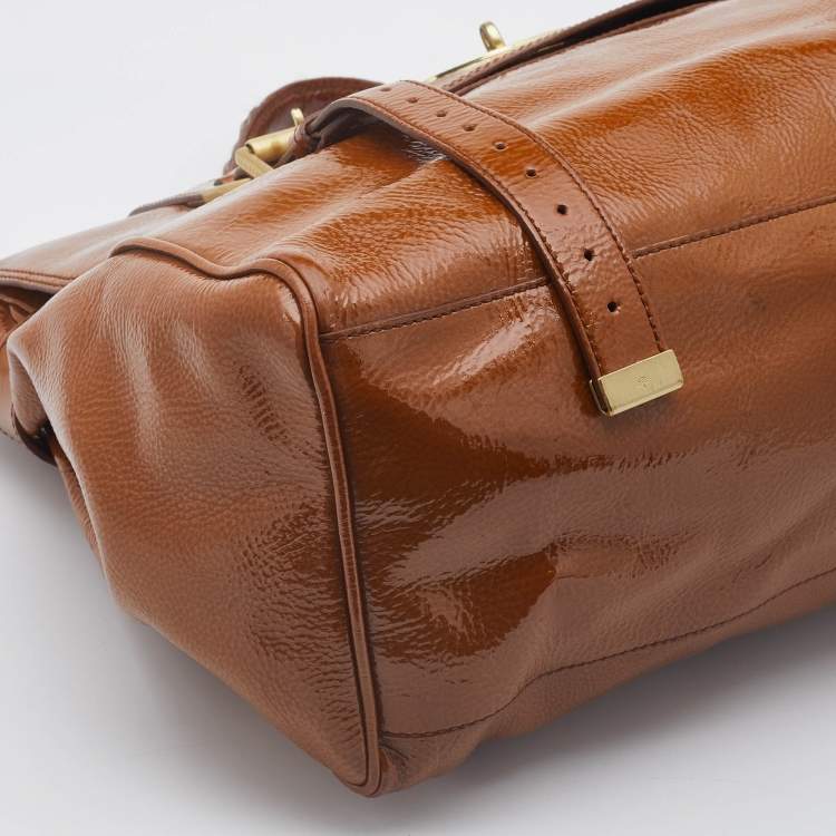 Pre Owned Mulberry Tan Patent Leather Oversized Alexa Satchel