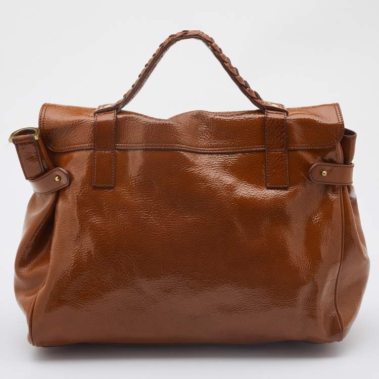 Pre Owned Mulberry Tan Patent Leather Oversized Alexa Satchel