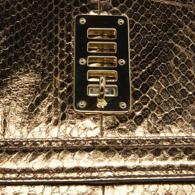 Pre Owned Mulberry Gold Watersnake Leather Maggie Clutch