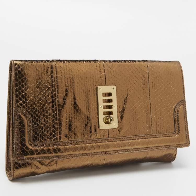 Pre Owned Mulberry Gold Watersnake Leather Maggie Clutch