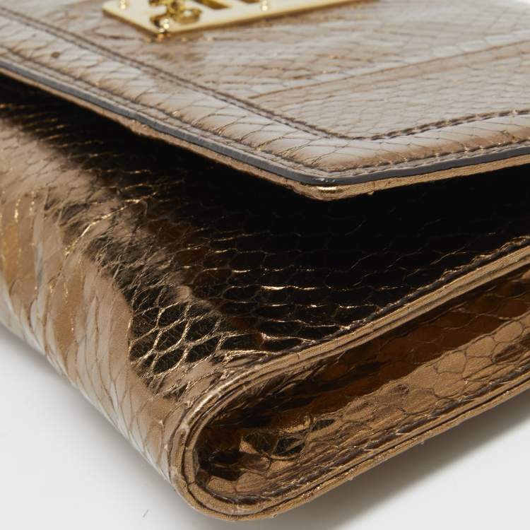 Pre Owned Mulberry Gold Watersnake Leather Maggie Clutch