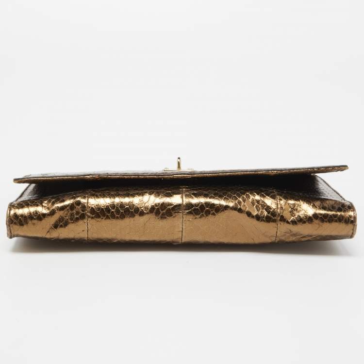 Pre Owned Mulberry Gold Watersnake Leather Maggie Clutch
