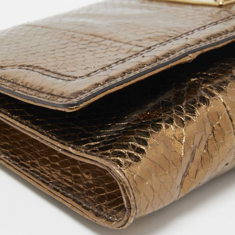 Pre Owned Mulberry Gold Watersnake Leather Maggie Clutch