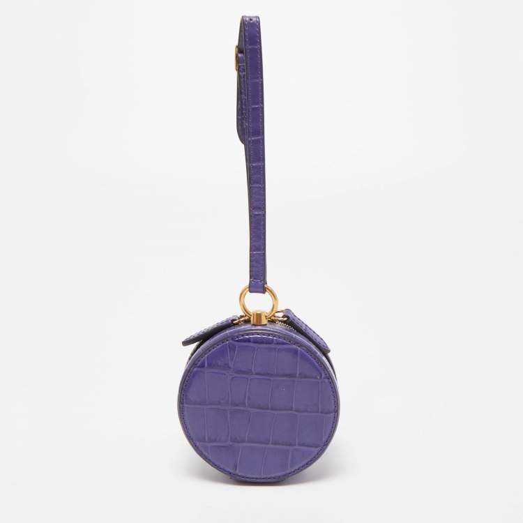 Pre Owned Mulberry Purple Croc Embossed  Leather Mini Trunk Wristlet Clutch
